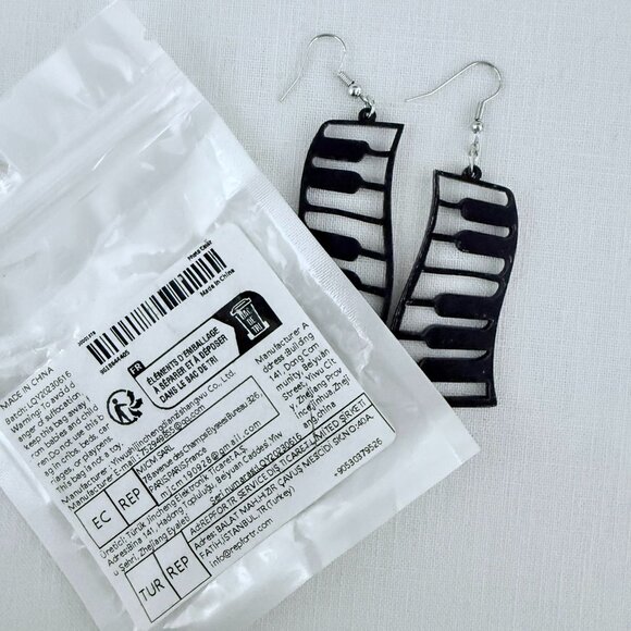 Piano Keyboard Earrings Black Acrylic Music Dangle Earrings - Picture 6 of 8